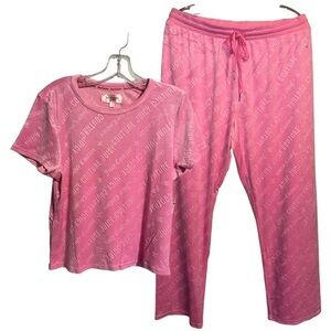 Juicy Couture Velour Set Top and Bottom Allover Embossed Spellout logo New w tag
